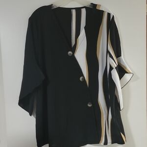SHEIN Black, White & Gold Striped Button-Front Tunic